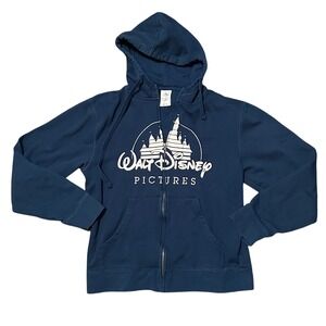 Disney Walt Pictures Zip Up Hoodie Blue Castle Logo Size M